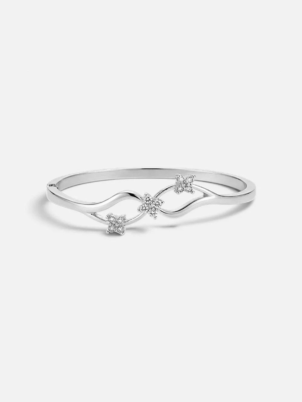 Vintage NEW Danecraft Platinum Tone Formal Floral Crystal Hinged Bangle Bracelet
